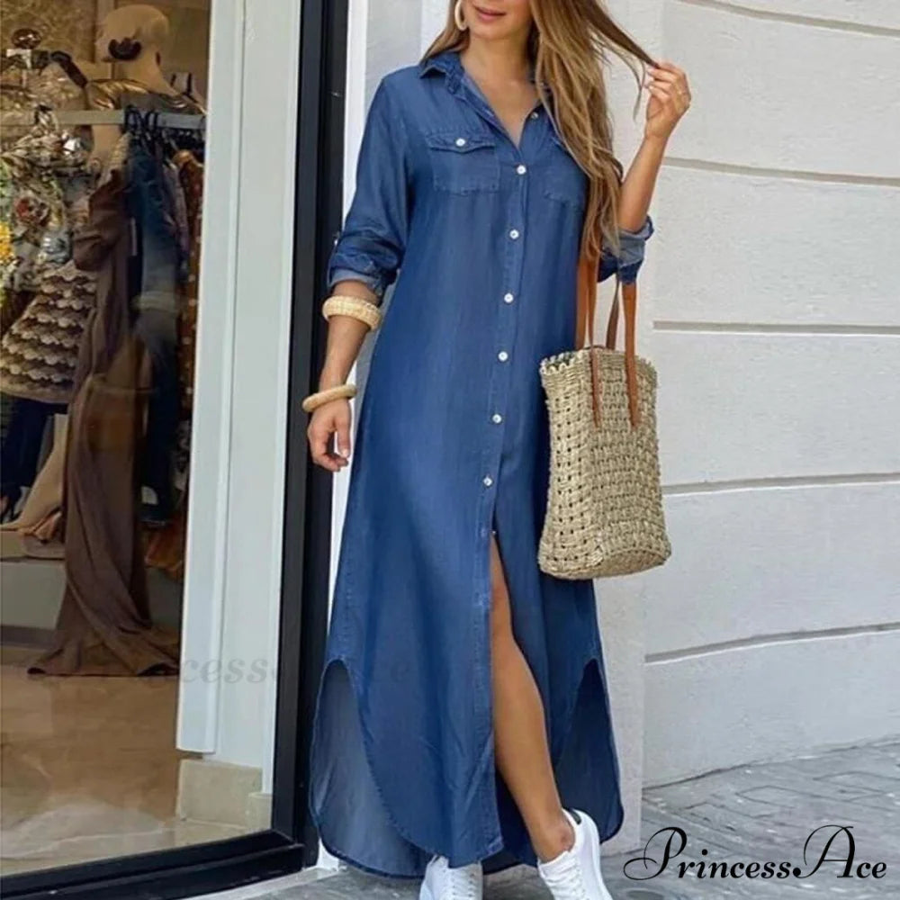 Long Sleeve Shirt Denim Long Dress