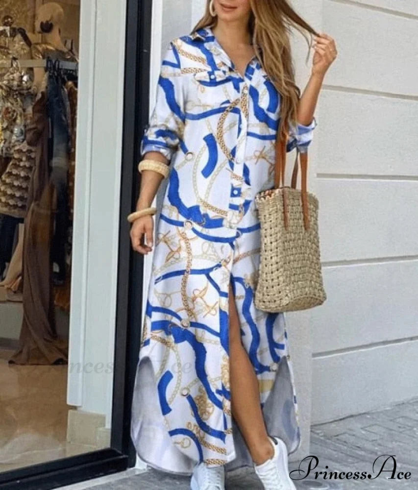 Long Sleeve Shirt Denim Long Dress sky blue / S