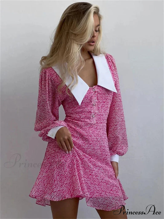 Long Sleeve Short Dress Pink / S minidress-250223
