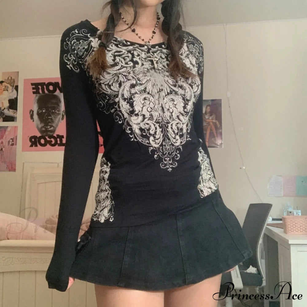 Long Sleeve Slim Fit Pullovers Tees black 2 / S