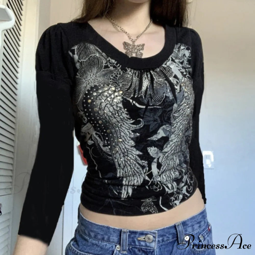 Long Sleeve Slim Fit Pullovers Tees black 4 / S