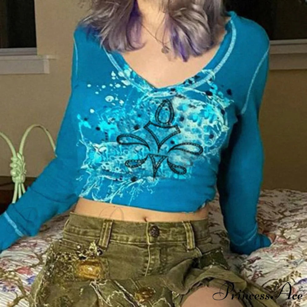 Long Sleeve Slim Fit Pullovers Tees blue 1 / S