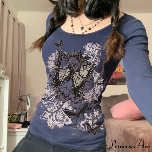 Long Sleeve Slim Fit Pullovers Tees blue / S