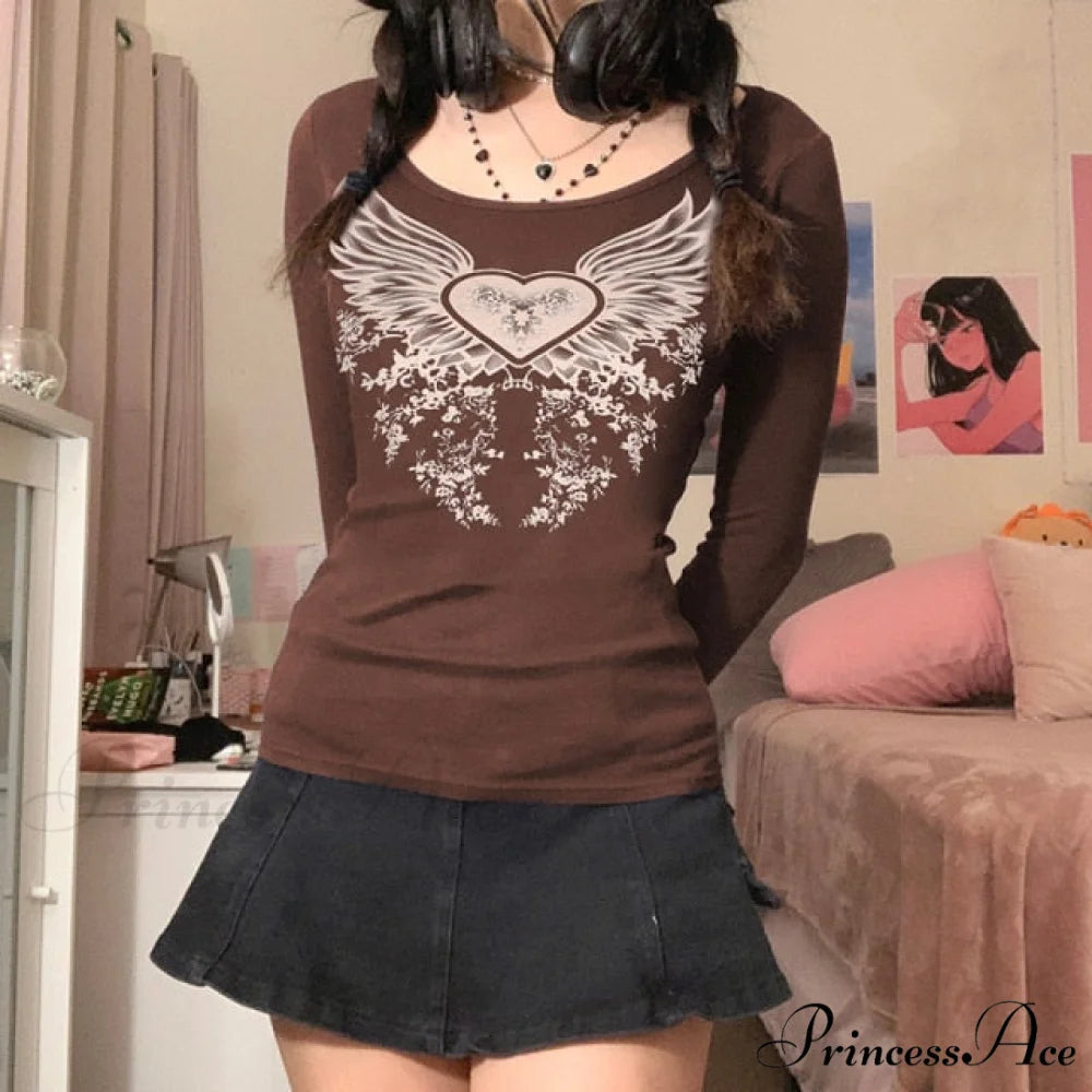 Long Sleeve Slim Fit Pullovers Tees brown / S