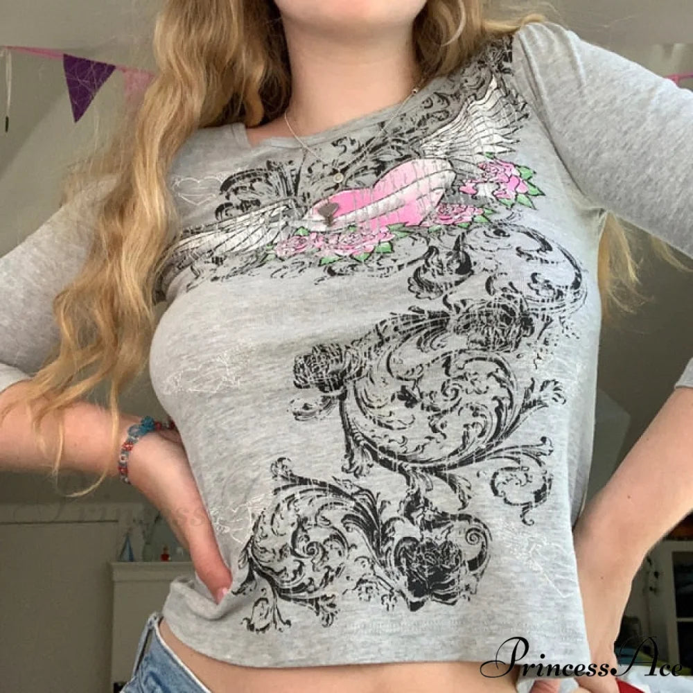 Long Sleeve Slim Fit Pullovers Tees gray 2 / S