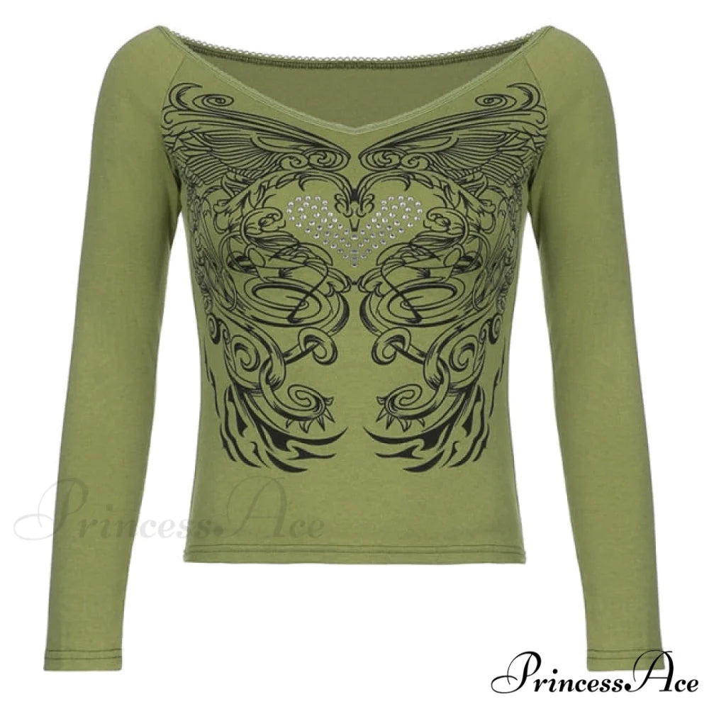 Long Sleeve Slim Fit Pullovers Tees green / S