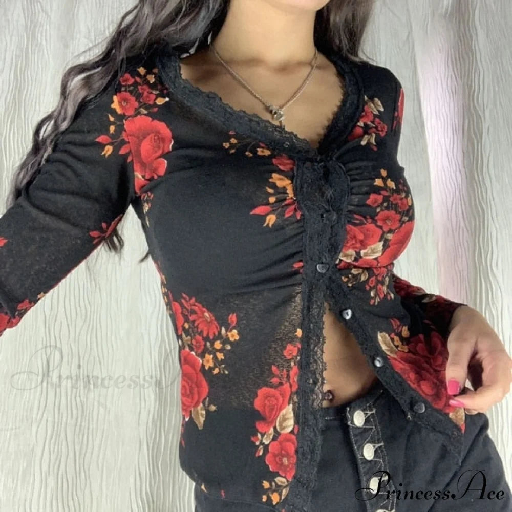 Long Sleeve Slim Fit Pullovers Tees red 1 / S