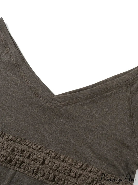 Long Sleeve Slim Fit V-neck Vintage V-neck T-shirts