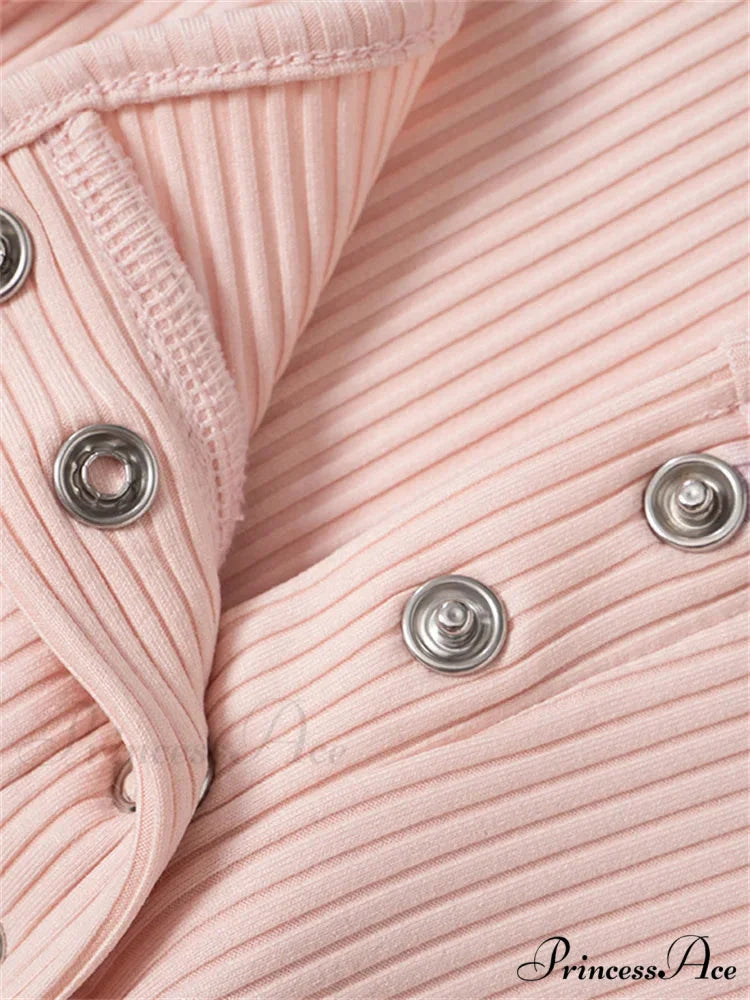 Long Sleeve Solid Color Slim Fit Ribbed Button Up T-shirts