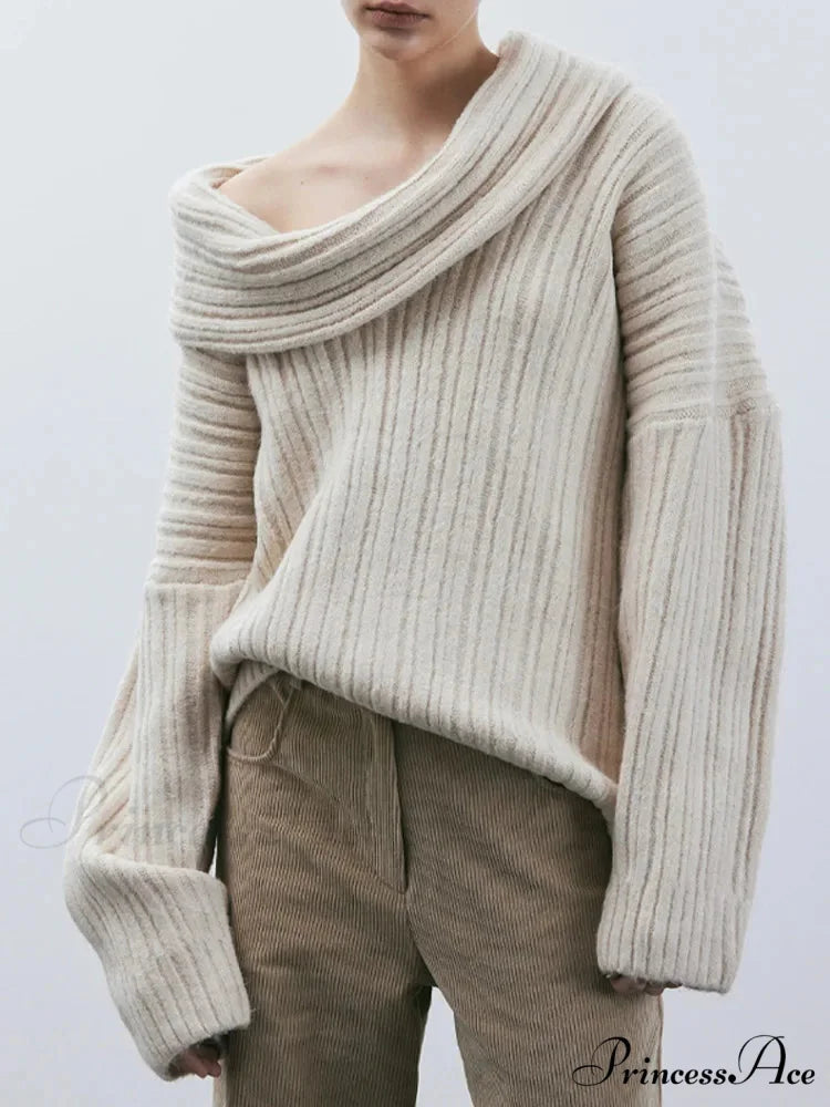 Long Sleeve Stylish Off Shoulder Sweater Apricot C / S