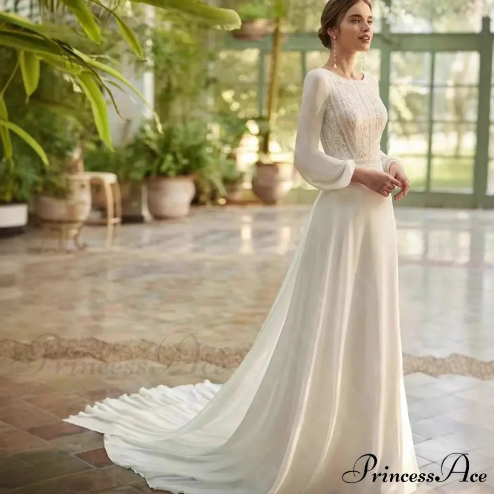 Long Sleeve Transparent Tulle Bridal Wedding Gown weddingdress-250223