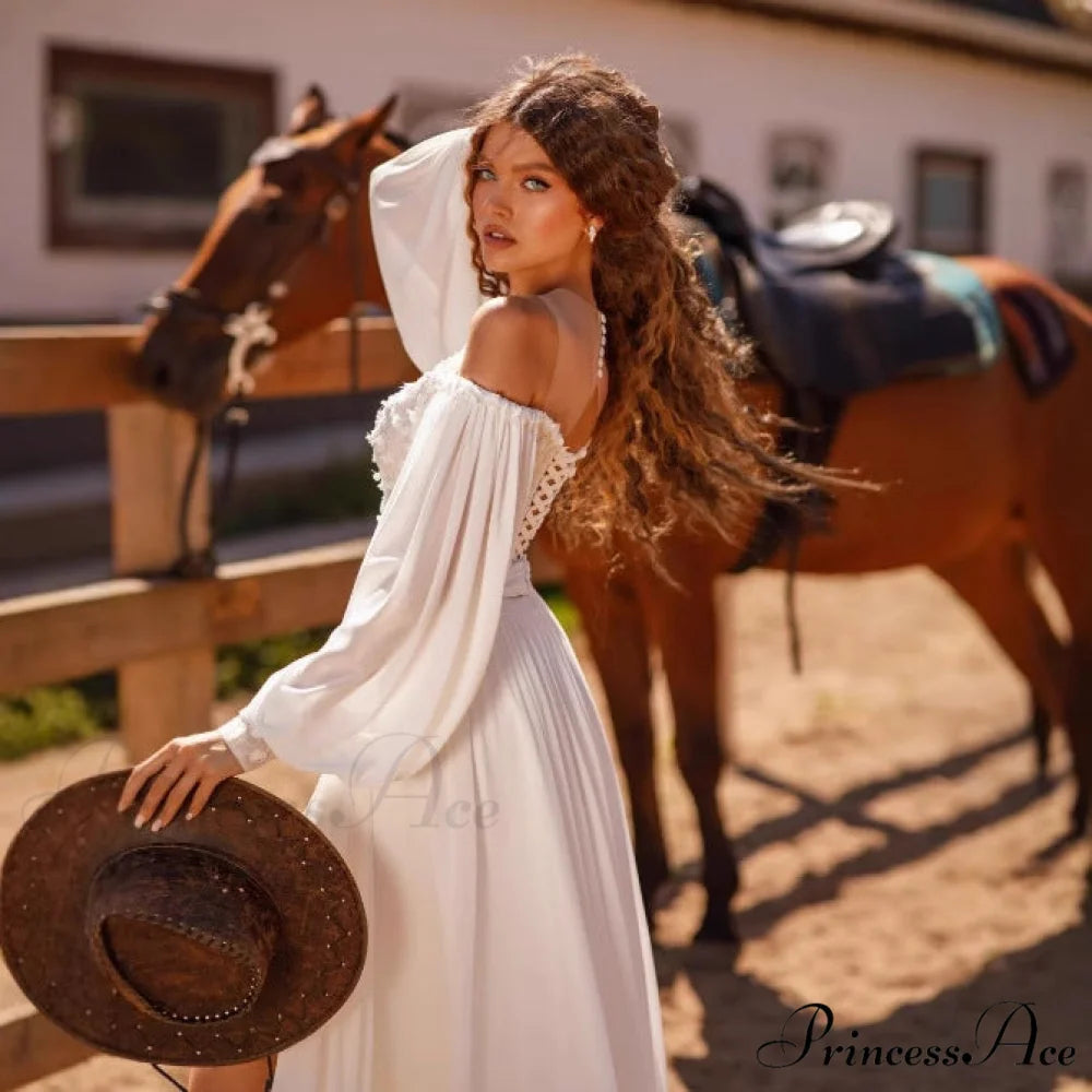 Long Sleeve V-Neck Lace Bridal Gown weddingdress-250223