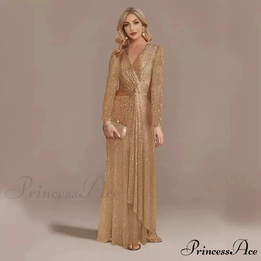 Long Sleeve V-Neck Party Dress champagne / S
