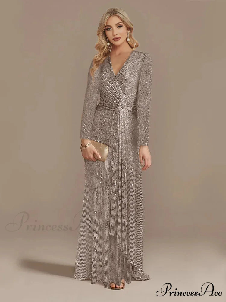 Long Sleeve V-Neck Party Dress Deep space gray / S