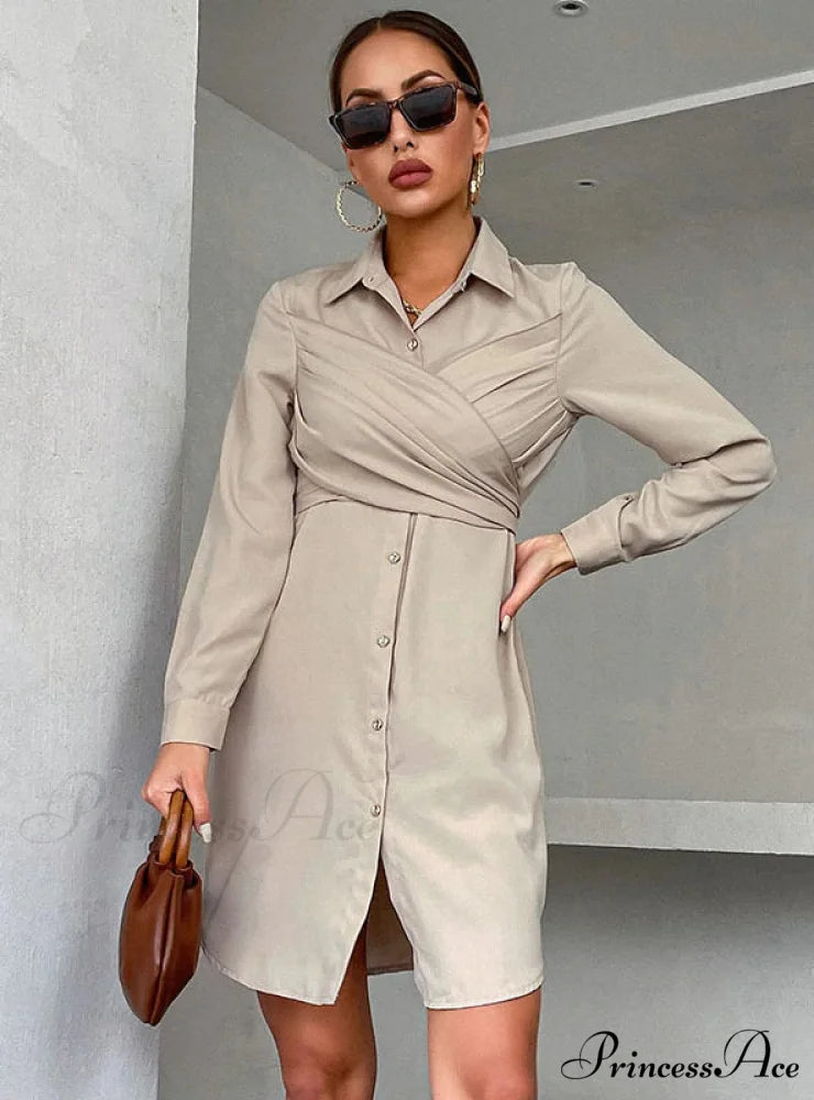 Long-Sleeved Cardigan Dress with Long Lapel