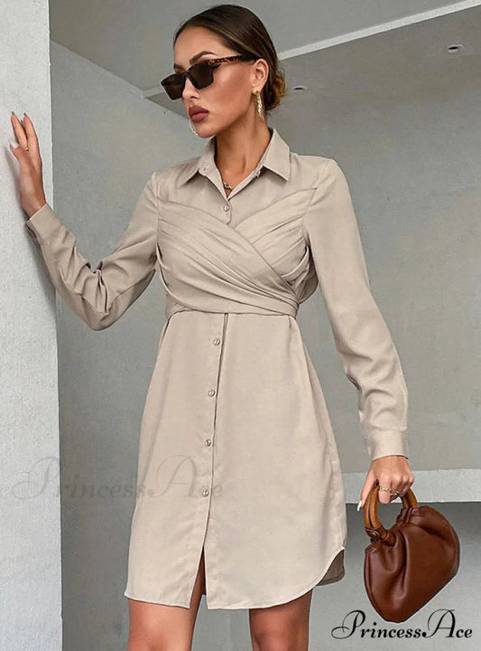 Long-Sleeved Cardigan Dress with Long Lapel