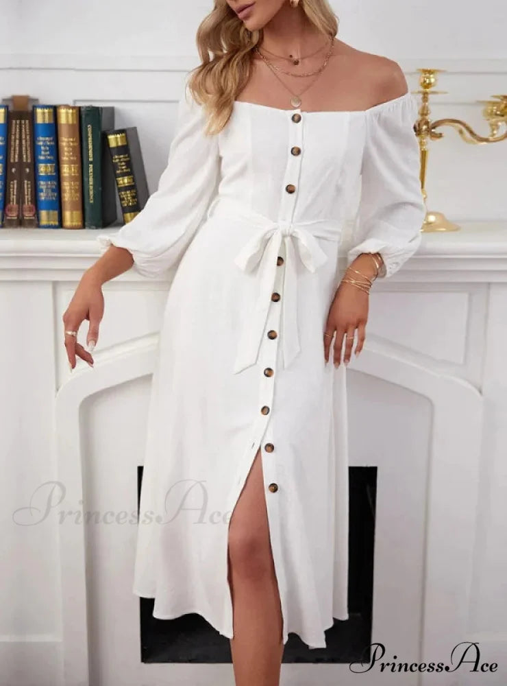 Long-Sleeved Double-Breasted Dress with Slit
