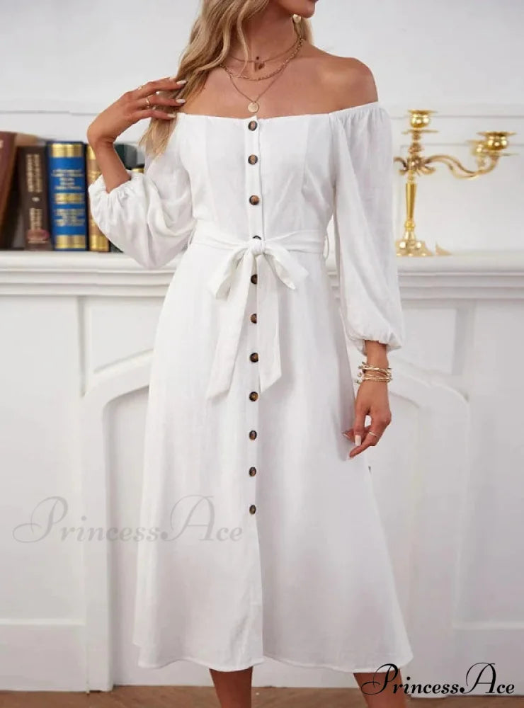 Long-Sleeved Double-Breasted Dress with Slit