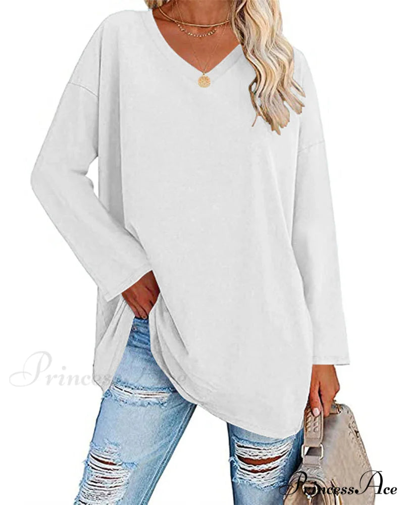 long-sleeved women’s V-neck t-shirt White / S