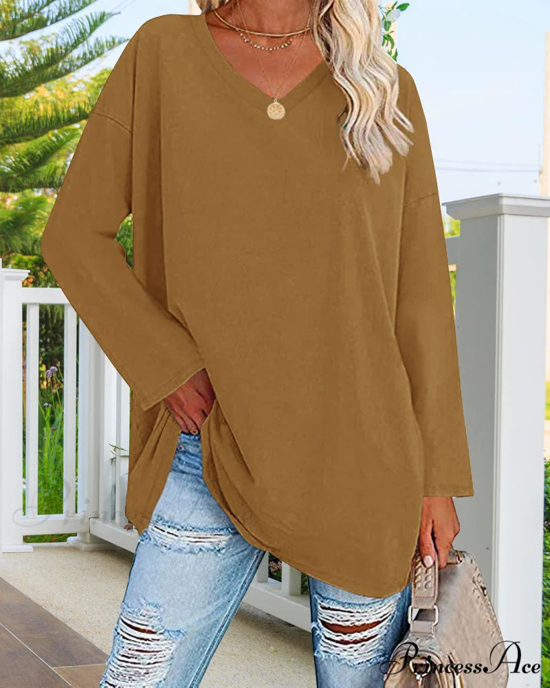 long-sleeved women’s V-neck t-shirt Yellow / S