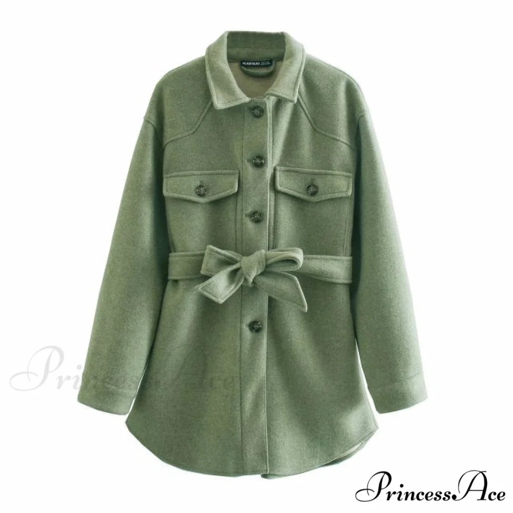Long Sleeves Thicken Casual Fashion High Street Coat Green / S