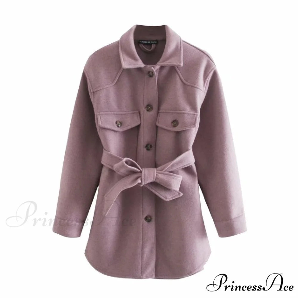 Long Sleeves Thicken Casual Fashion High Street Coat Violet / S