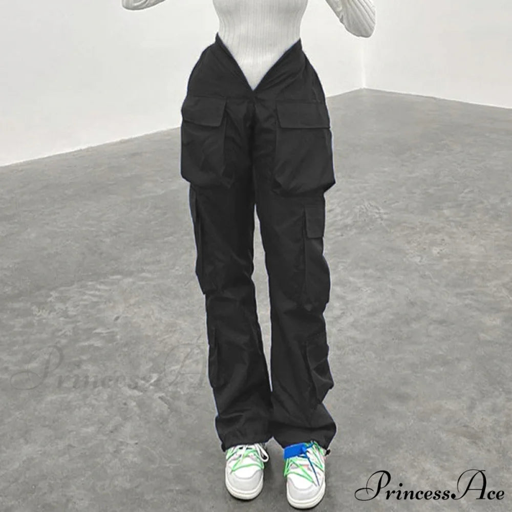 Long Straight Casual Cargo Pants Black / S