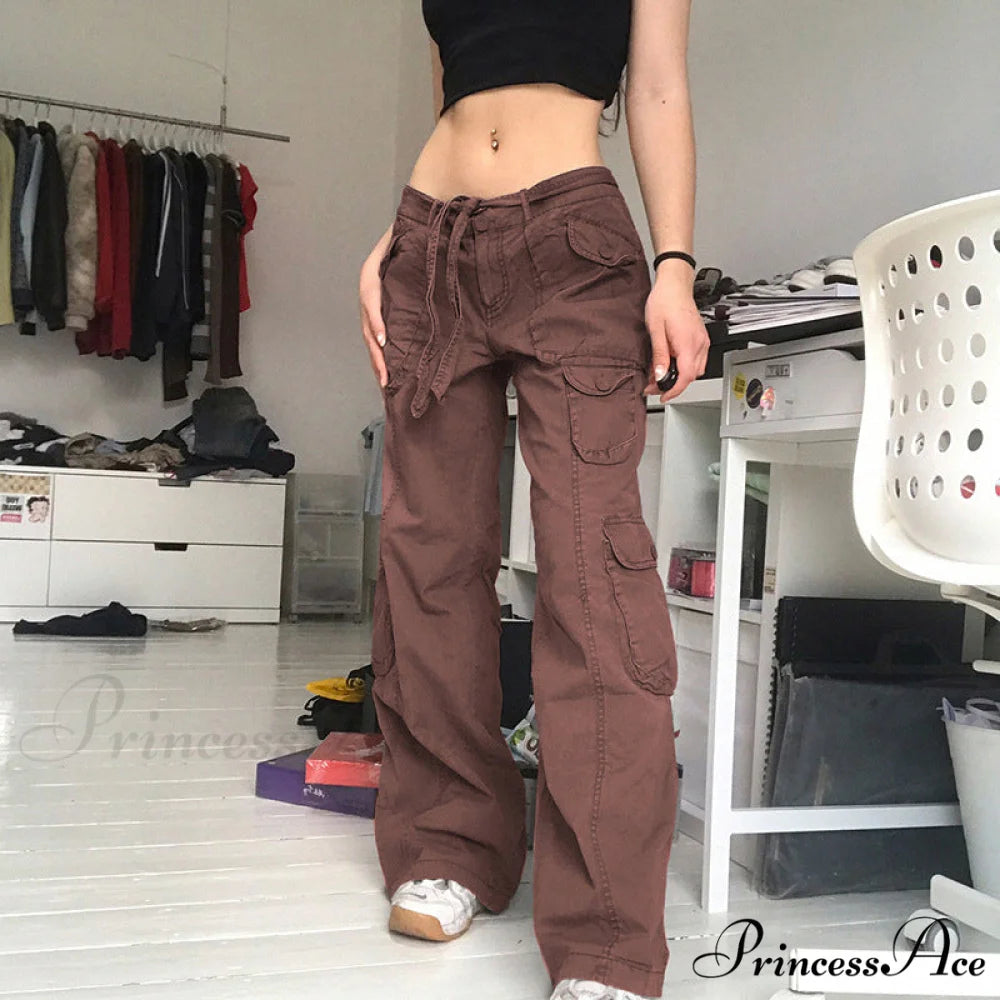 Long Straight Casual Cargo Pants brown / S