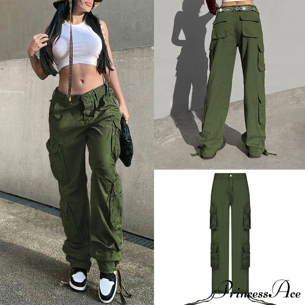 Long Straight Casual Cargo Pants Green / S