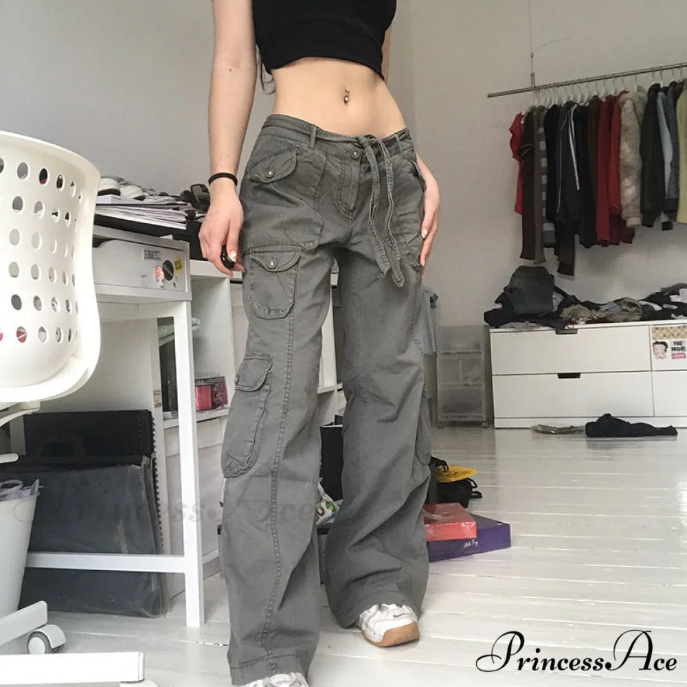 Long Straight Casual Cargo Pants grey / S