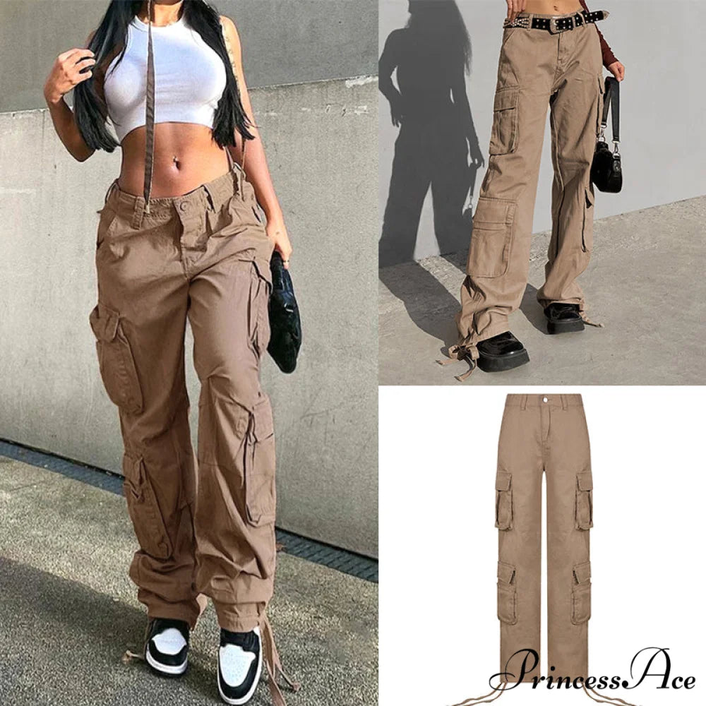 Long Straight Casual Cargo Pants Khaki / S