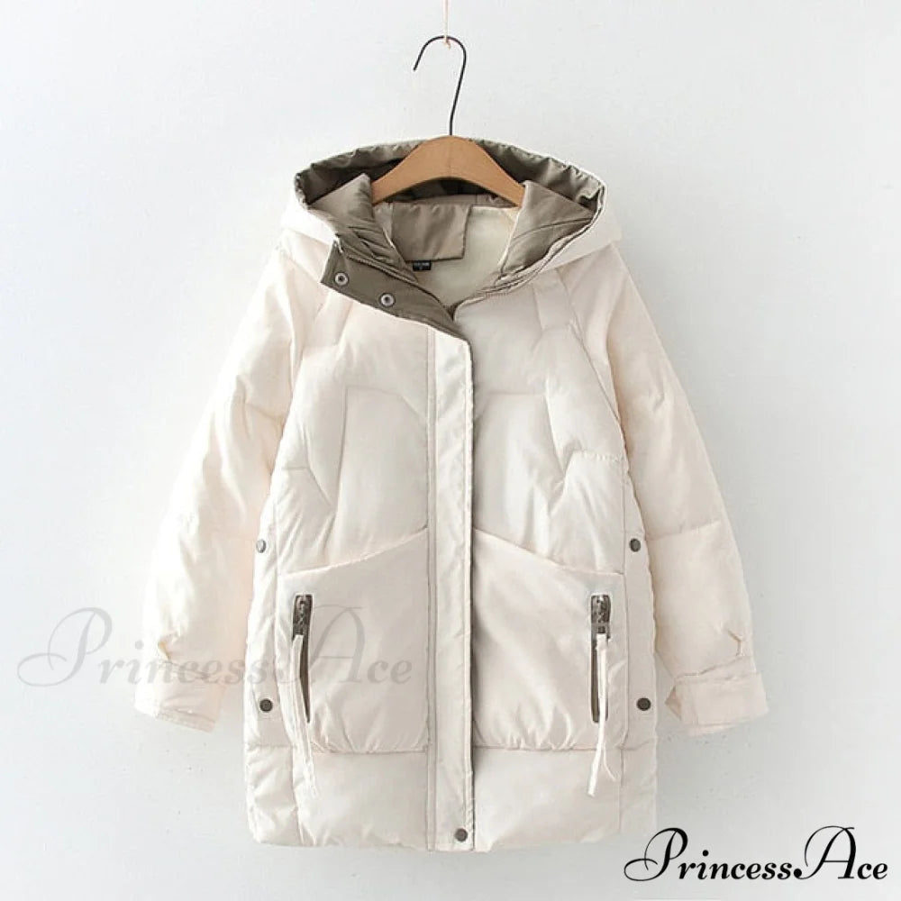 Long Warm Padded Parka Plus Size Coat Beige / S
