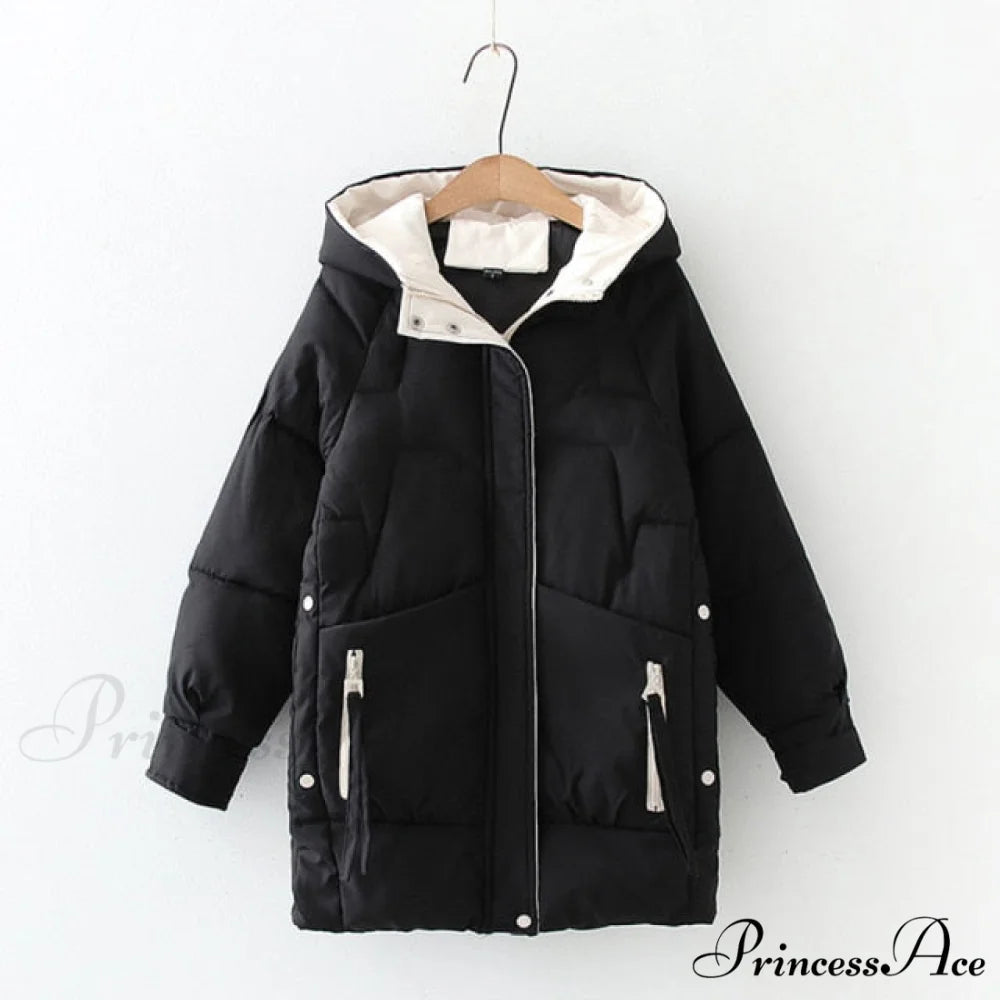 Long Warm Padded Parka Plus Size Coat Black / S