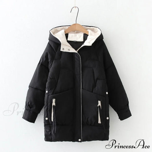 Long Warm Padded Parka Plus Size Coat Black / S