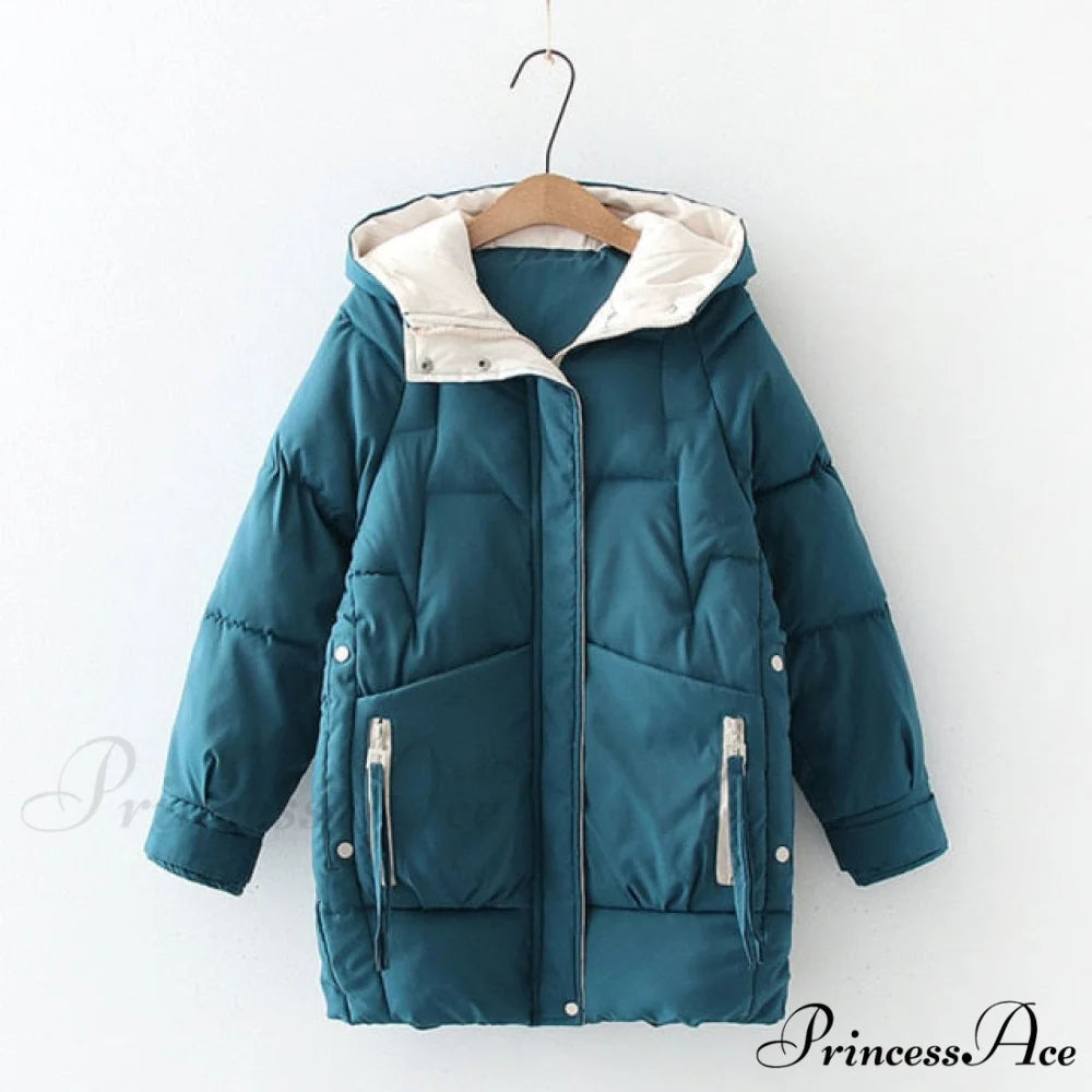 Long Warm Padded Parka Plus Size Coat Blue / S