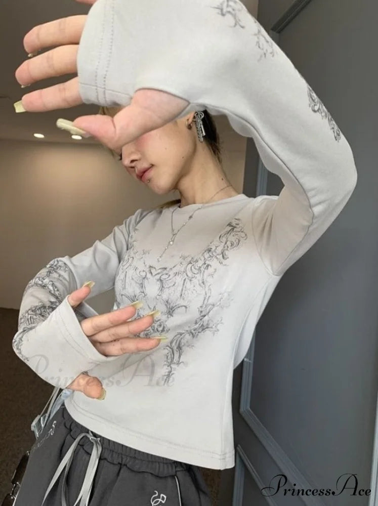 Long Y2k Fashion Casual O-neck Arm De Vintage Blusas T-shirts 2024 Mujer Design Women Tunic Moda Tops