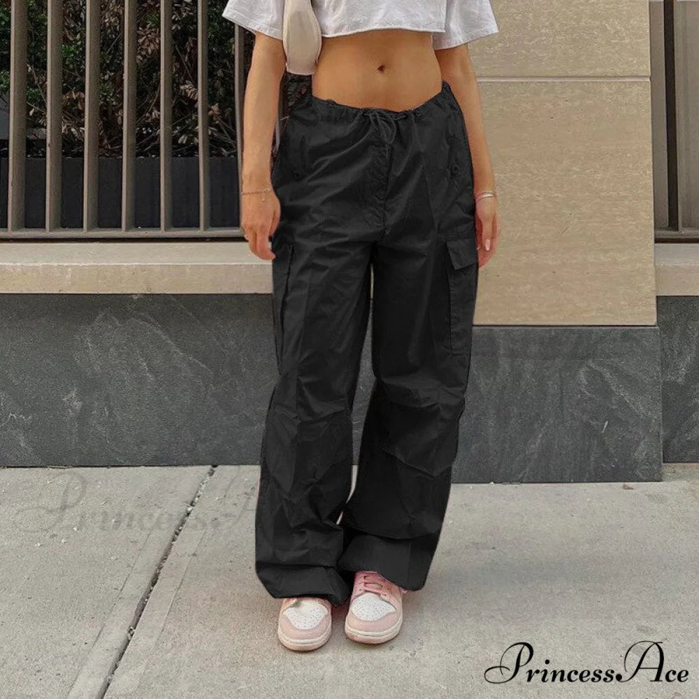 Loose Baggy Jogger Cargo Pants Streetwear Outfits Black / XS