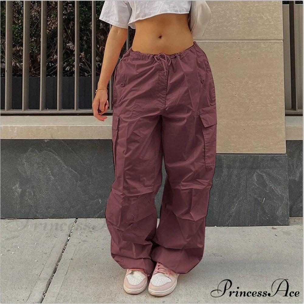 Loose Baggy Jogger Cargo Pants Streetwear Outfits Claret / XS