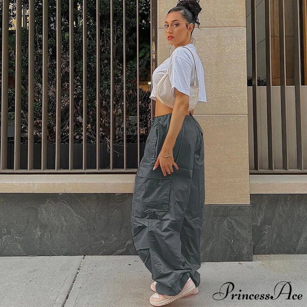 Loose Baggy Jogger Cargo Pants Streetwear Outfits Dark Grey / XS
