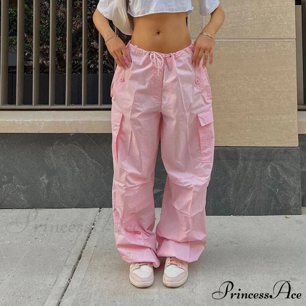 Loose Baggy Jogger Cargo Pants Streetwear Outfits Pink / XS