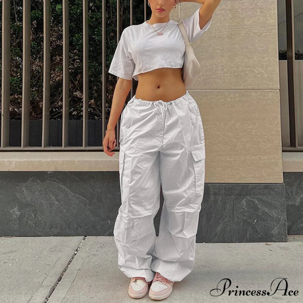 Loose Baggy Jogger Cargo Pants Streetwear Outfits White / XS