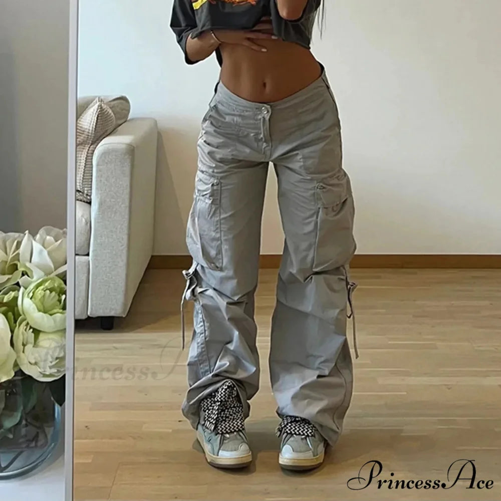 Loose Cargo Cinch Wide Leg Trousers Grey / S pants-241228