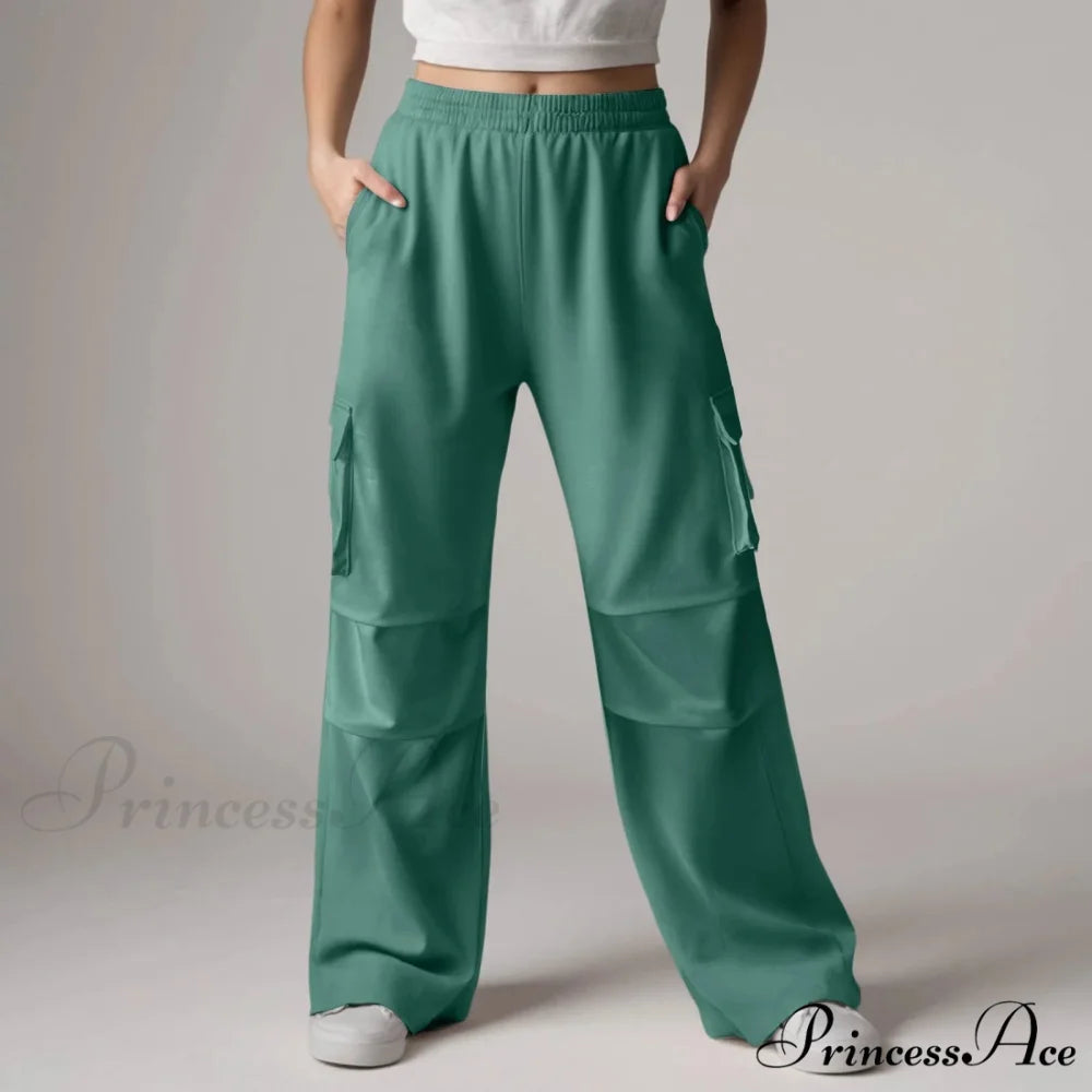 Loose Cargo Sweatpants with Pockets Trousers Green / S pants-241228