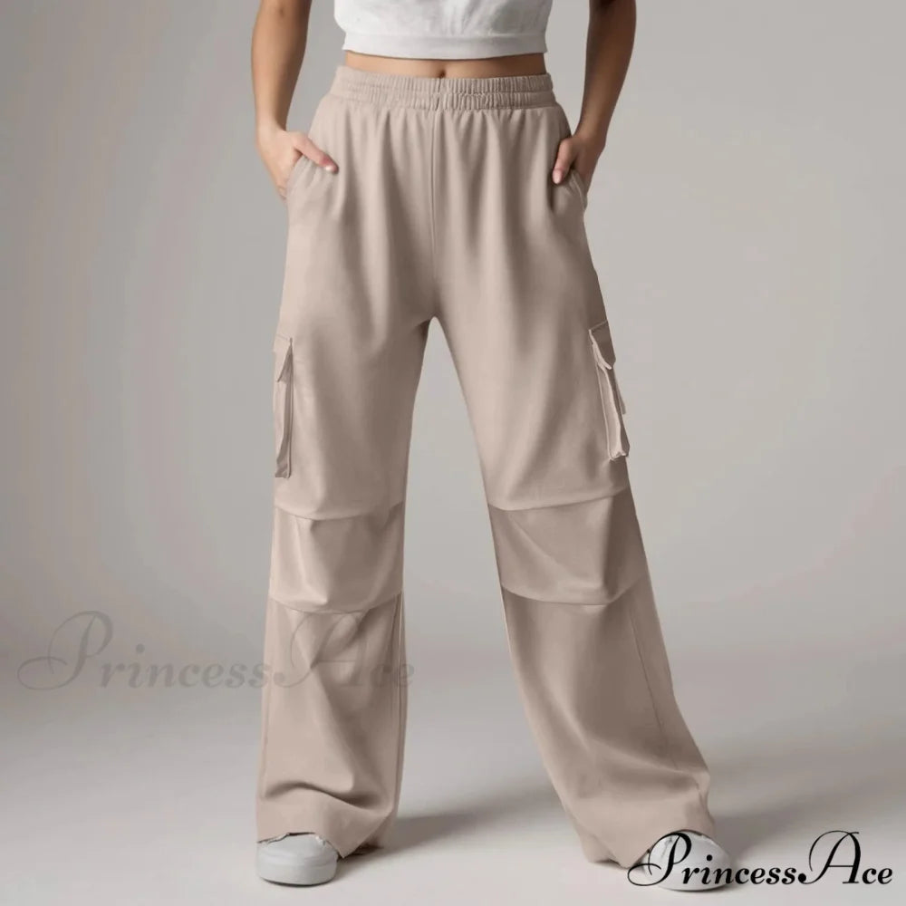 Loose Cargo Sweatpants with Pockets Trousers Khaki / S pants-241228