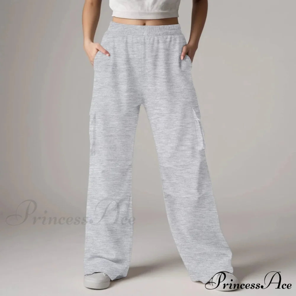 Loose Cargo Sweatpants with Pockets Trousers Light Gray / S pants-241228