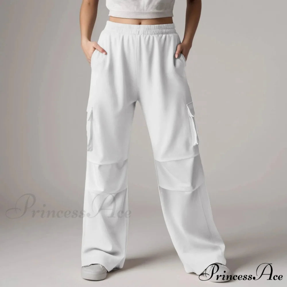 Loose Cargo Sweatpants with Pockets Trousers White / S pants-241228