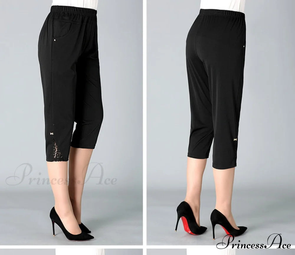 Loose Casual Elastic Capris Pants black / XL