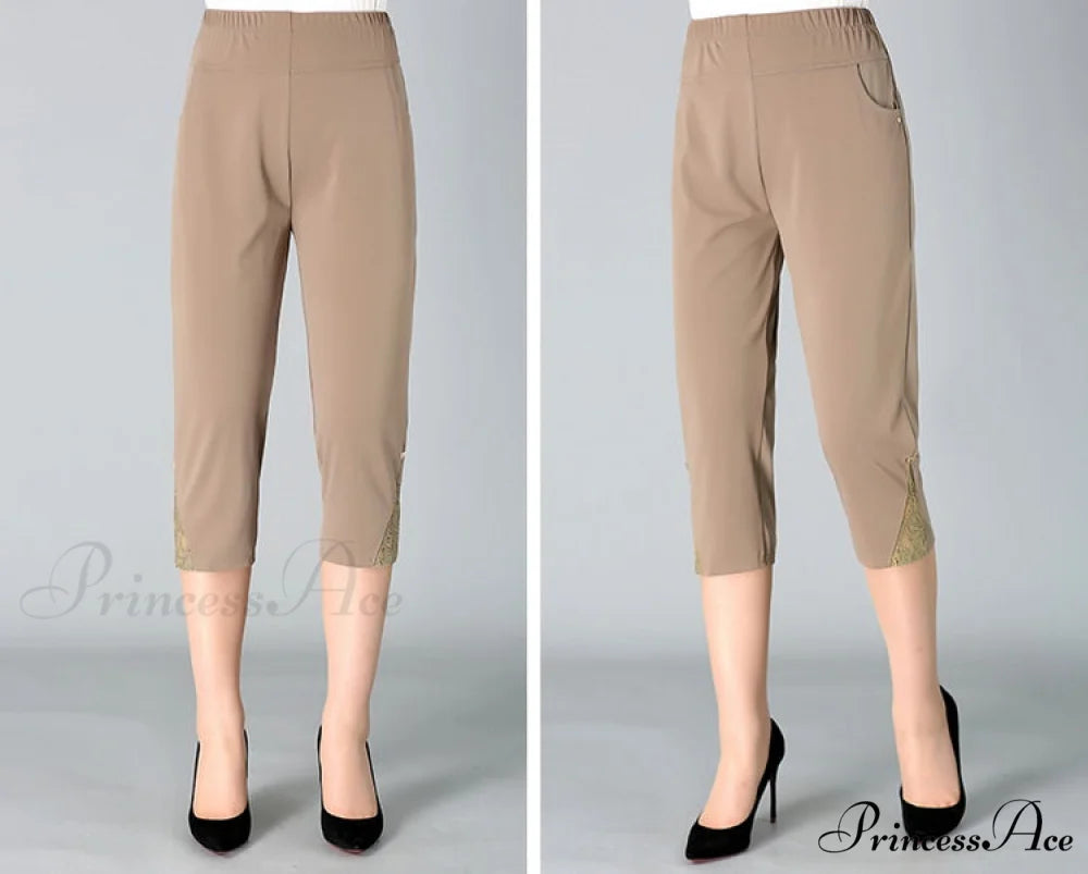 Loose Casual Elastic Capris Pants khaki / XL