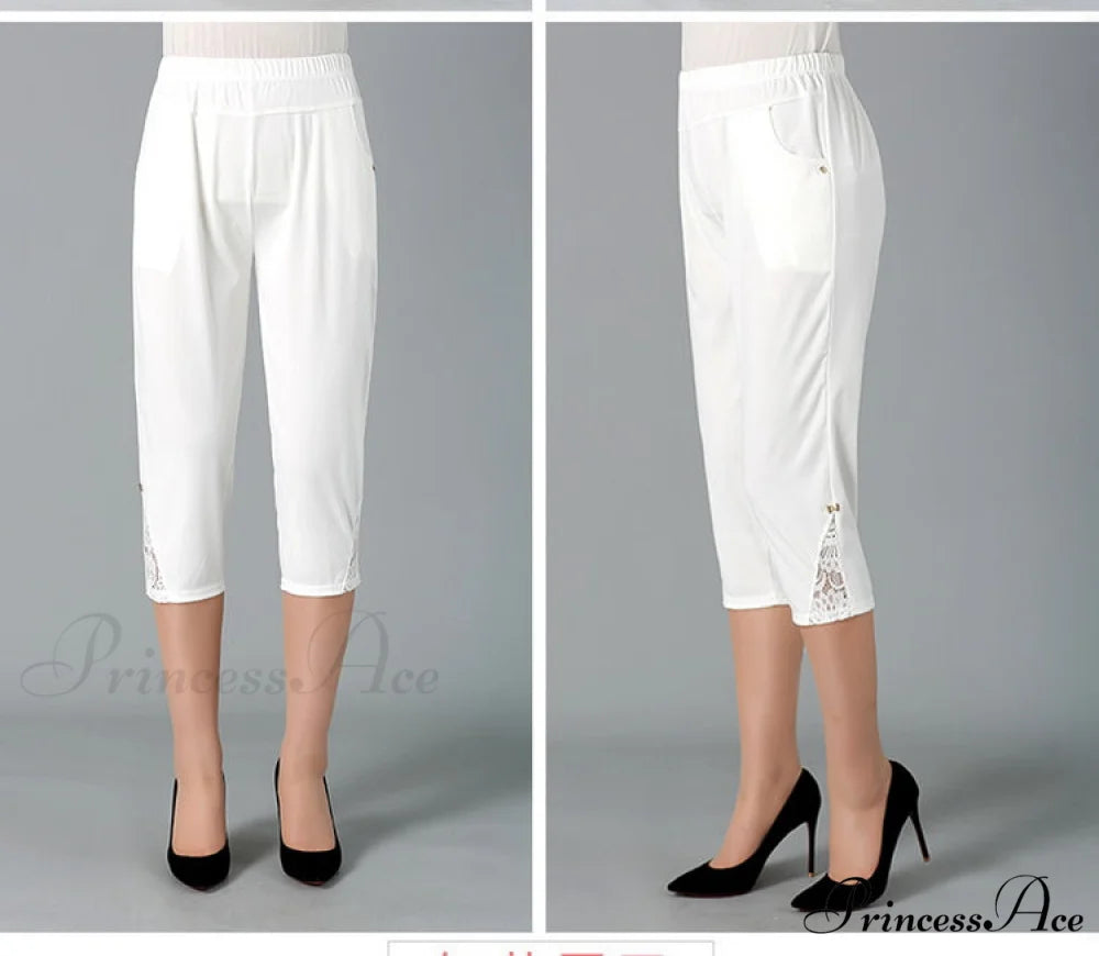 Loose Casual Elastic Capris Pants white / XL
