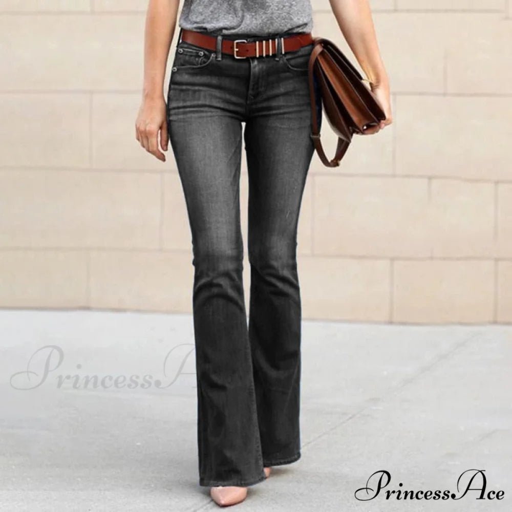 Loose Casual Fashion Plus Size Ladies Denim Trousers Black / S